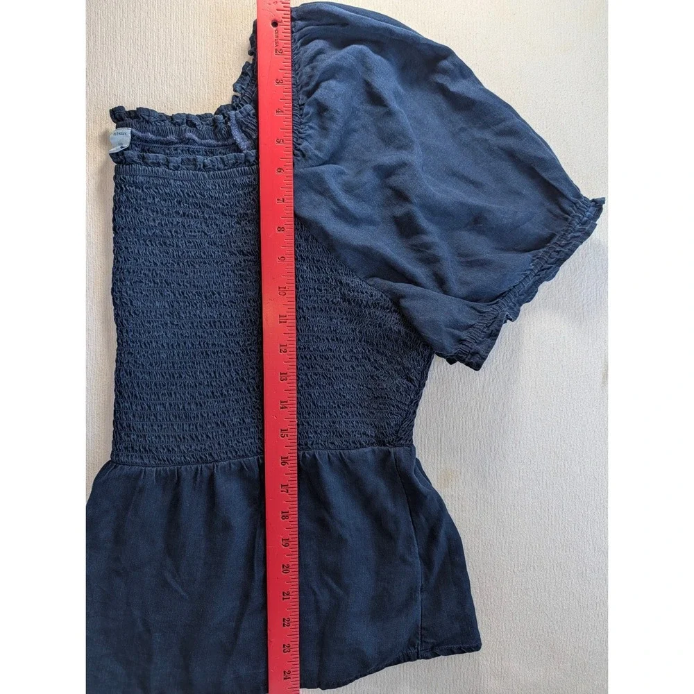 Old Navy XXL Dark Blue Smocked Peplum Top Puff Sleeve Lyocell Blouse Tope